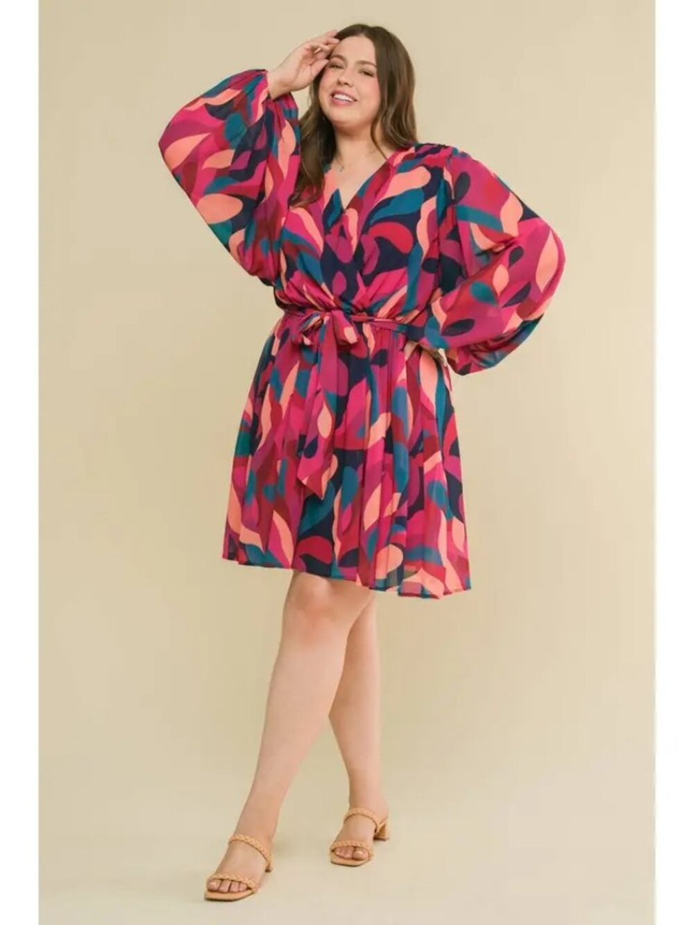 NWT Navy & Magenta Abstract Print Fall Boho Mini Dress